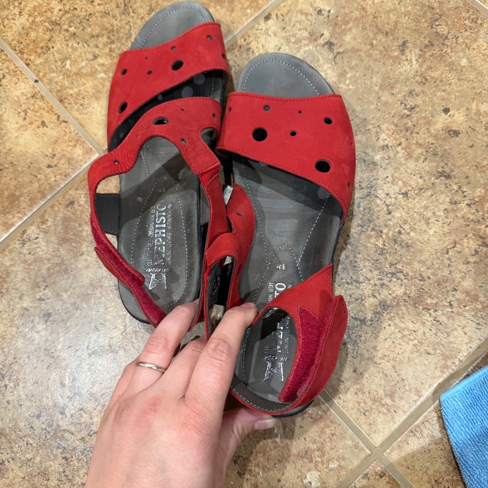 Mephisto‎ Phiby Perf Sandals Scarlet Red Nubuck Leather Perforated Sz 38 US 8 - Picture 9 of 11
